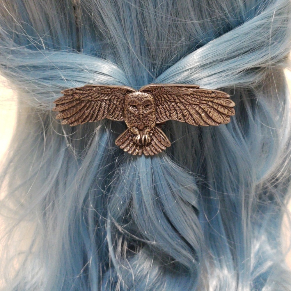 Silver owl barette